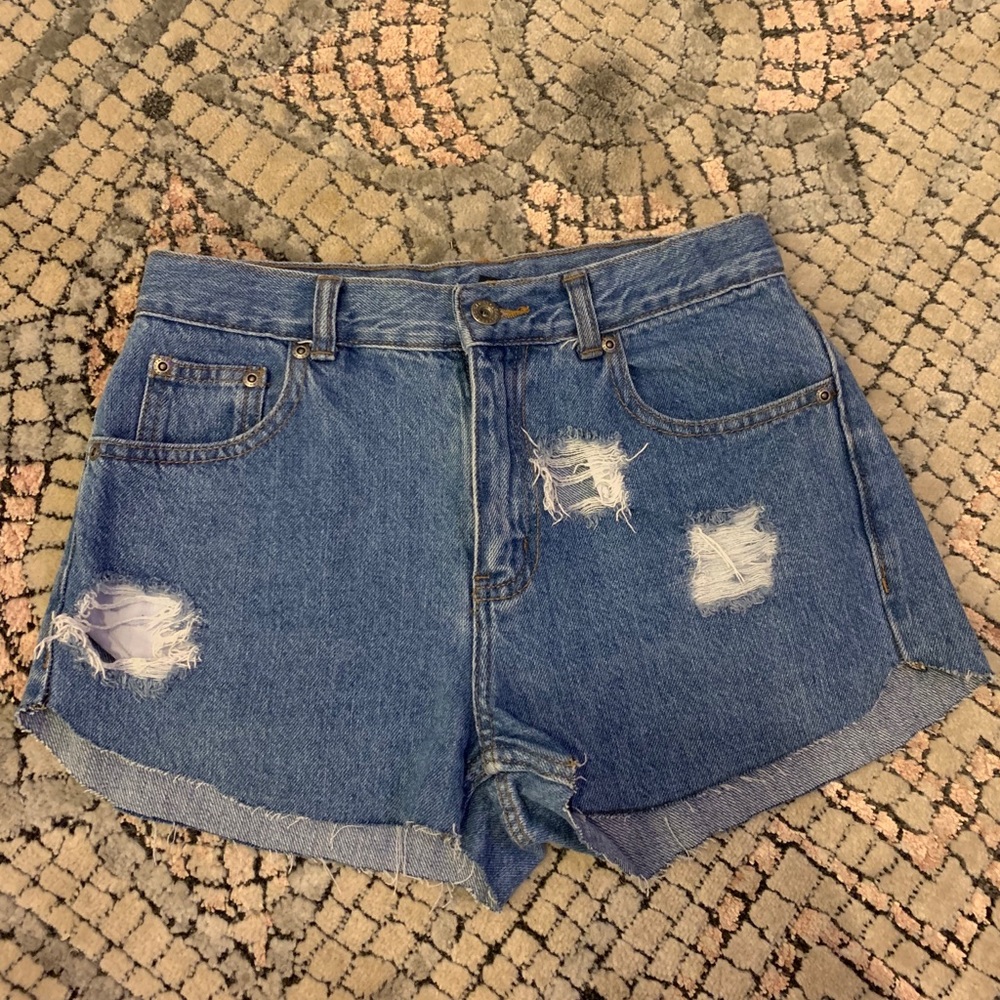 High waisted distressed shorts